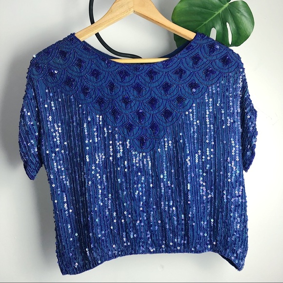 Vintage silk crepe beaded crop. - Picture 2 of 6